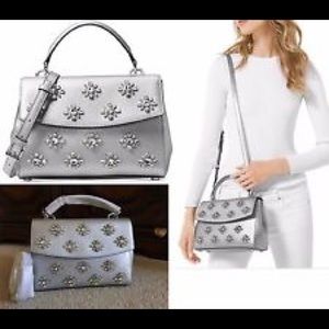 New Michael kors Ava Silver Jewely Satchel bag.